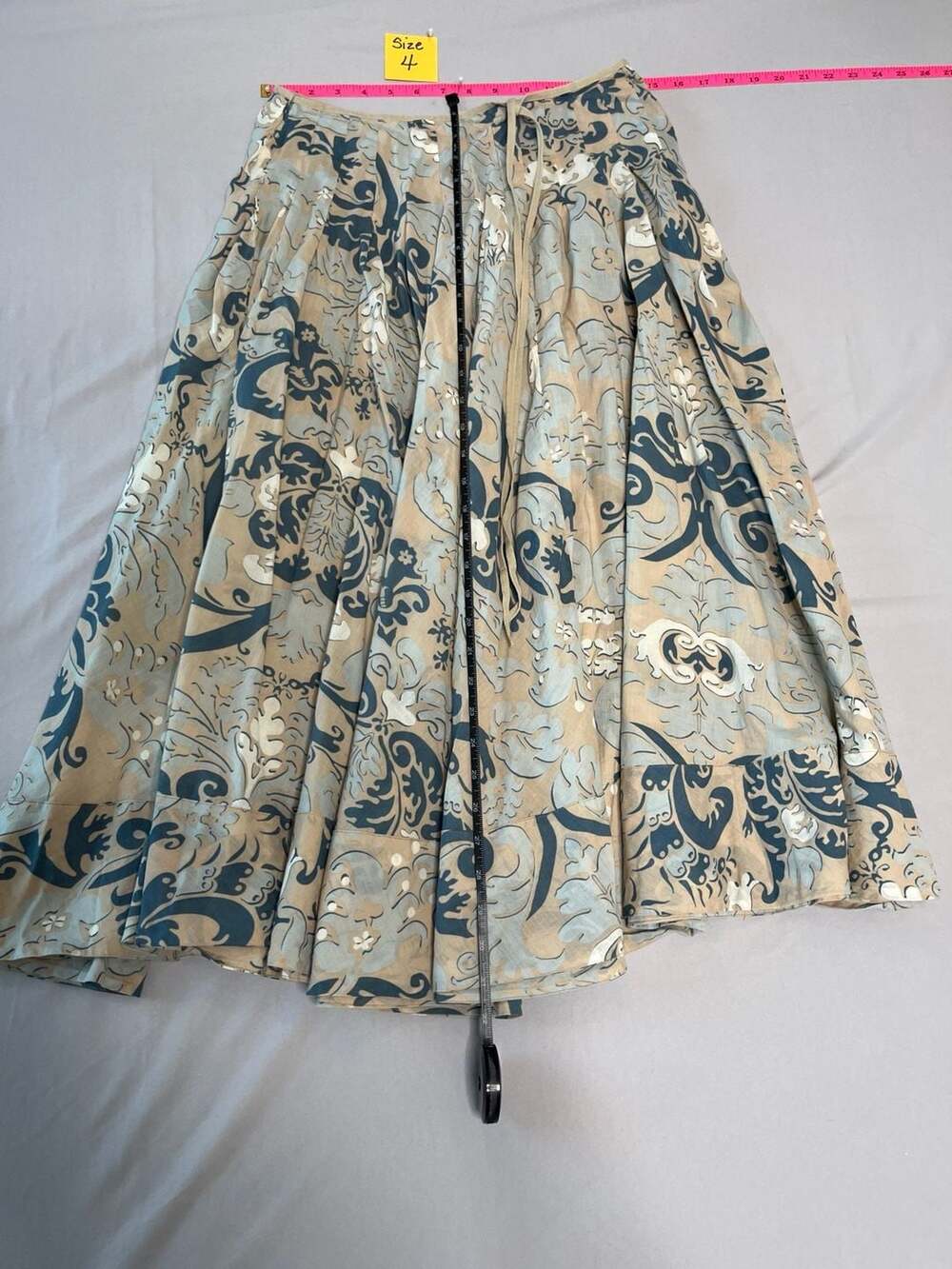 DKNY Blue & Tan Floral Cotton Pleated Midi Skirt – Romantic Coastal Boho Style